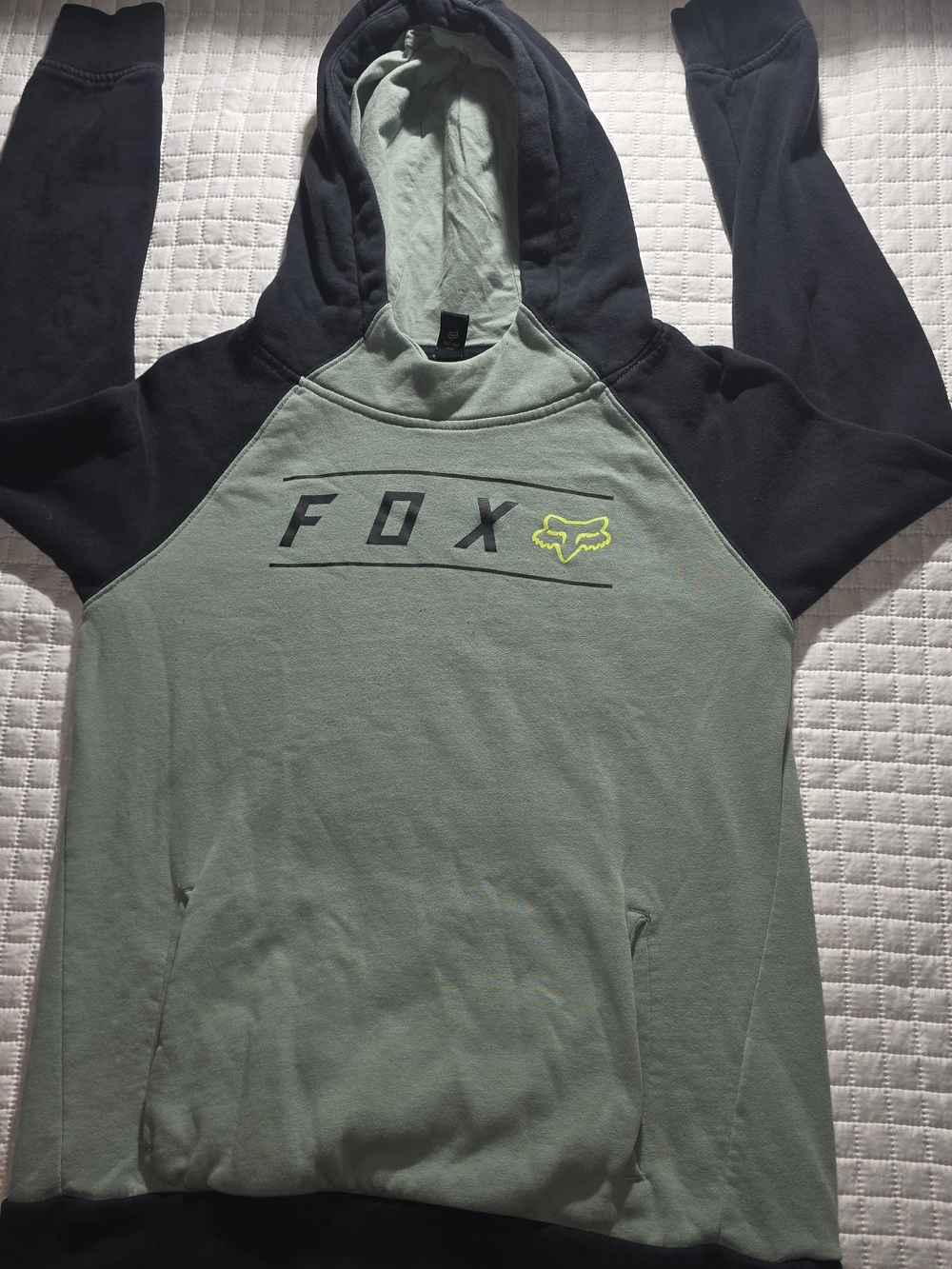 Fox Two-Tone Sage Green & Black Hooded Pullover with Neon Logo